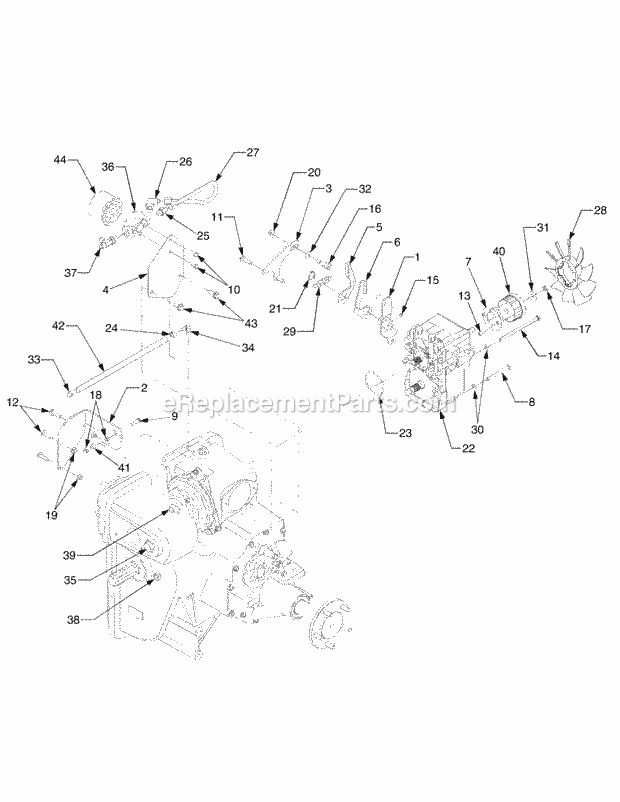 4wd Transmission Connections 1b075g & After Diagram and Parts List for 5234DL 54AL544-710, 54BL544-710 Cub Cadet Lawn Tractor